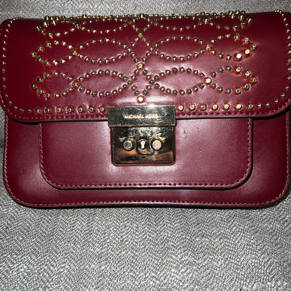 Michael Kors Sloan Editor Maroon Leather Shoulder Bag